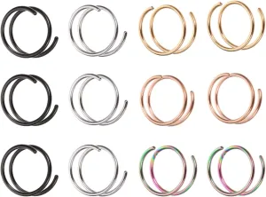 LIFKOME 12pcs Steel Nose Ring Silver Nose Hoop Stud Nose Rings Nose Jewelry Spiral Nose Rings