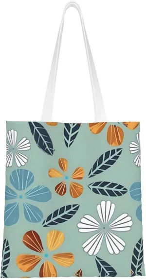 Light coloured floral Pattern Double Sided Canvas Tote Bag, Reusable Grocery Shopping Bag, Carry or Shoulder 15x16.5 in