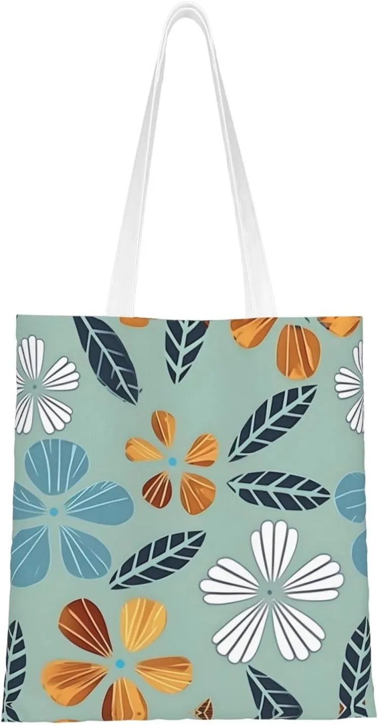 Light coloured floral Pattern Double Sided Canvas Tote Bag, Reusable Grocery Shopping Bag, Carry or Shoulder 15x16.5 in