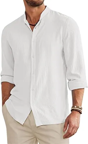 Linen Shirts for Men Casual Button Down Long Sleeve Hawaiian Beach Shirts Relaxed Fit Summer Tops for Men