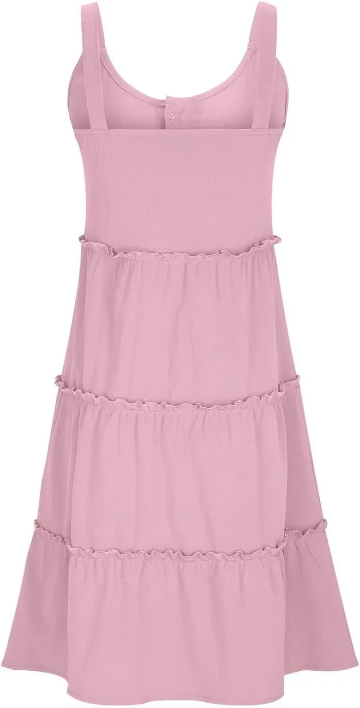 Linen Sundresses for Women 2025 Sleeveless Tiered Short Dresses Summer Vacation Outfits Cute Casual Sun Dresses