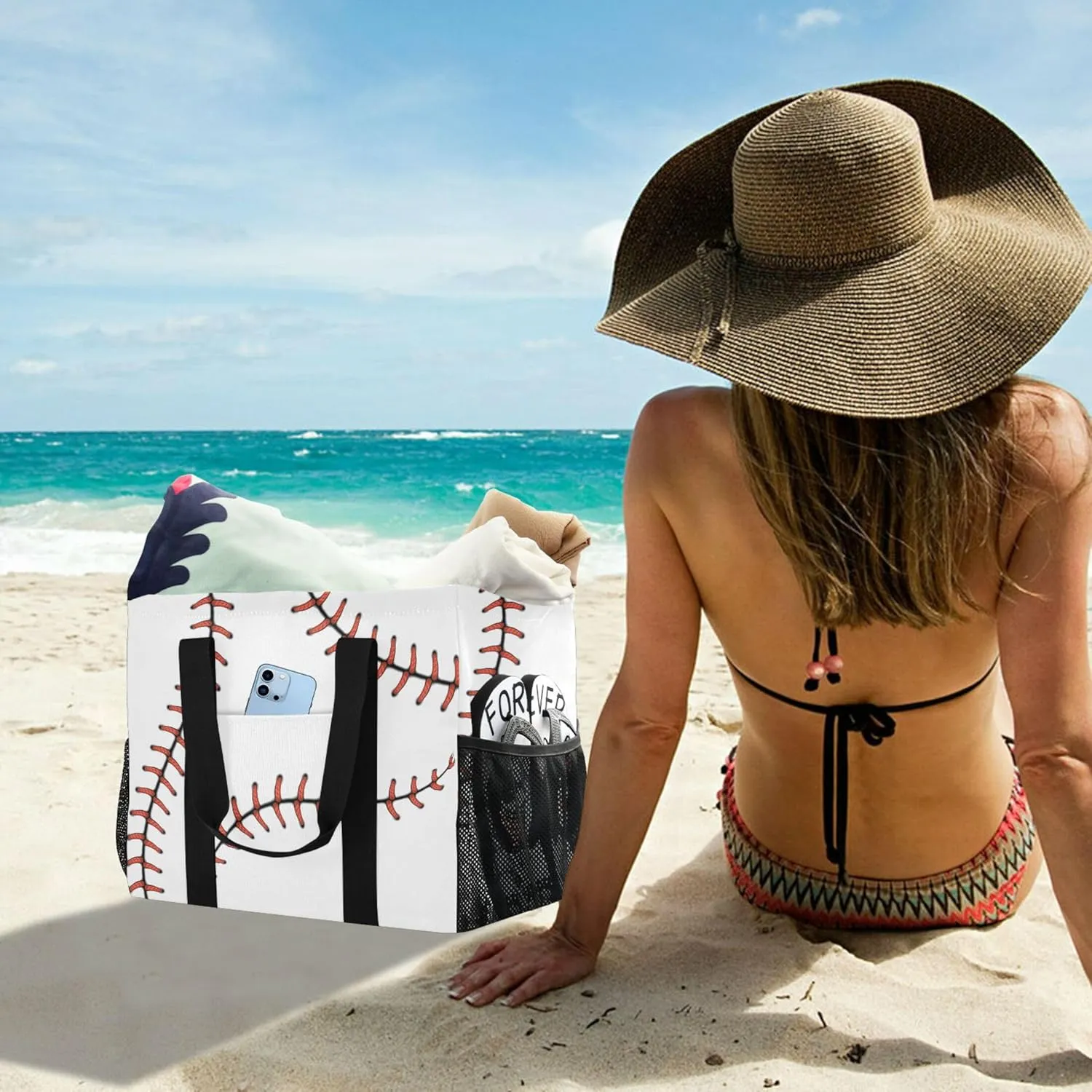 linqin Cartoon Fish Pattern Reusable Grocery Bags, Foldable Canvas Tote Bag Waterproof Travel Beach Bag for Shopping Work Gym