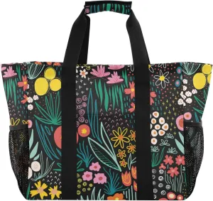 linqin Cartoon Fish Pattern Reusable Grocery Bags, Foldable Canvas Tote Bag Waterproof Travel Beach Bag for Shopping Work Gym