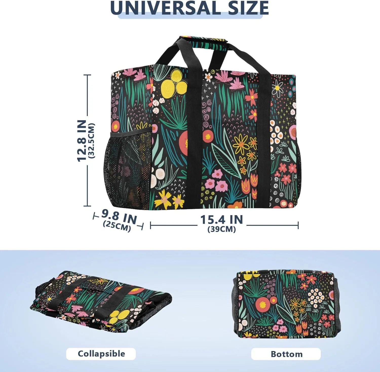 linqin Cartoon Fish Pattern Reusable Grocery Bags, Foldable Canvas Tote Bag Waterproof Travel Beach Bag for Shopping Work Gym
