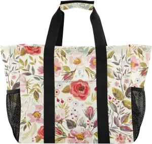 linqin Colorful Mexican Reusable Grocery Bags, Foldable Canvas Tote Bag Waterproof Travel Beach Bag for Shopping Work Gym