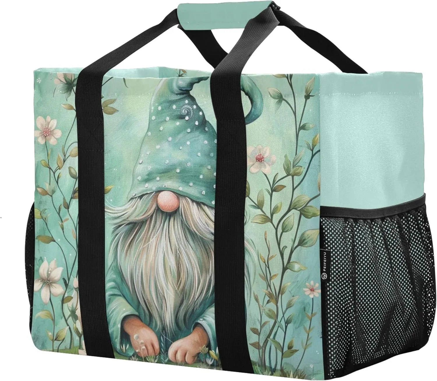 linqin Wildflower Reusable Grocery Bags, Foldable Canvas Tote Bag Waterproof Travel Beach Bag for Shopping Work Gym