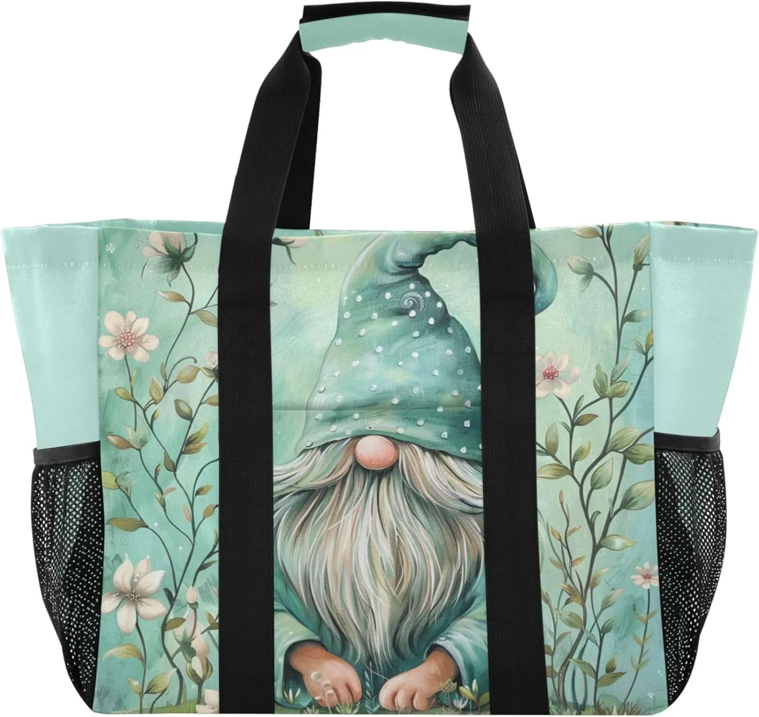 linqin Wildflower Reusable Grocery Bags, Foldable Canvas Tote Bag Waterproof Travel Beach Bag for Shopping Work Gym
