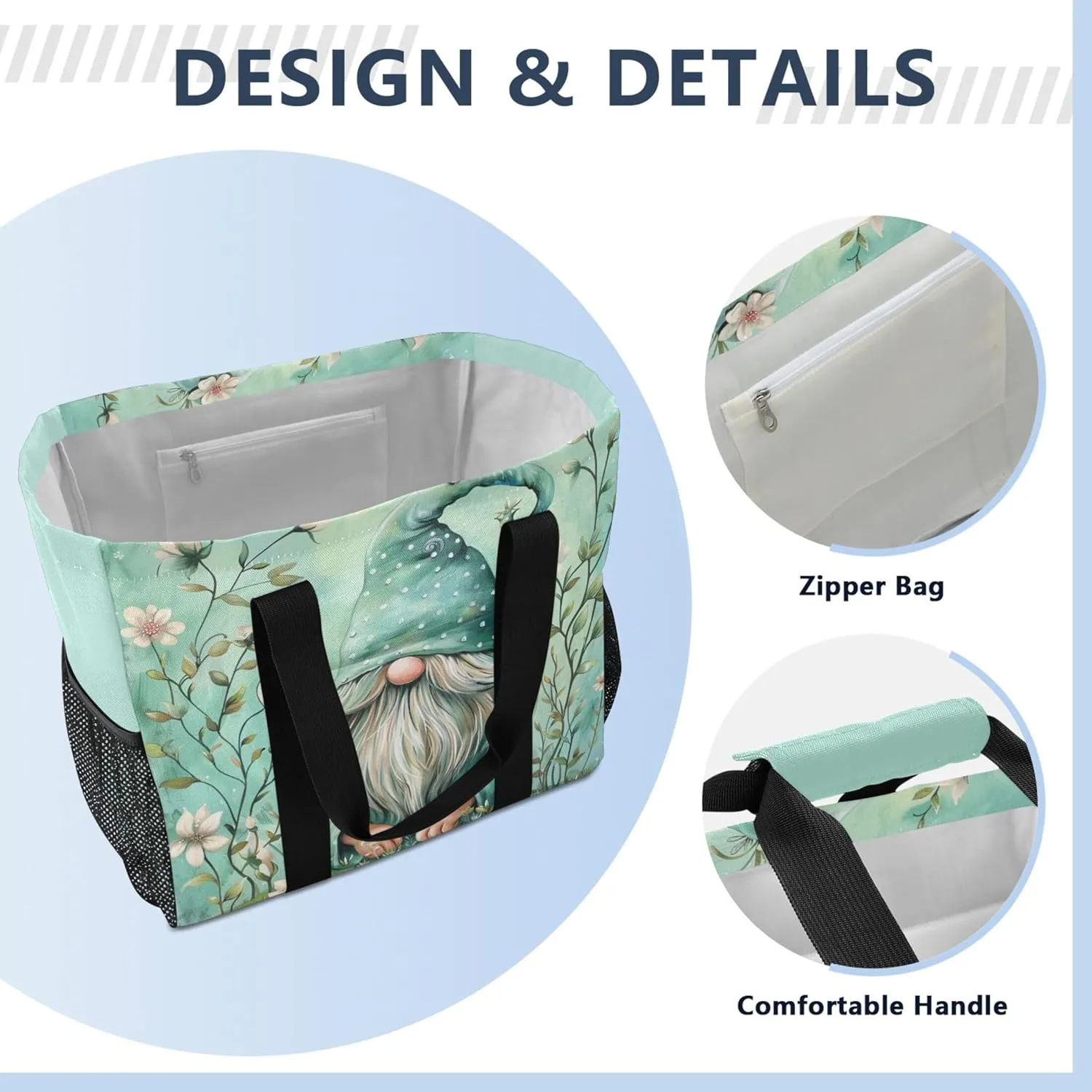 linqin Wildflower Reusable Grocery Bags, Foldable Canvas Tote Bag Waterproof Travel Beach Bag for Shopping Work Gym
