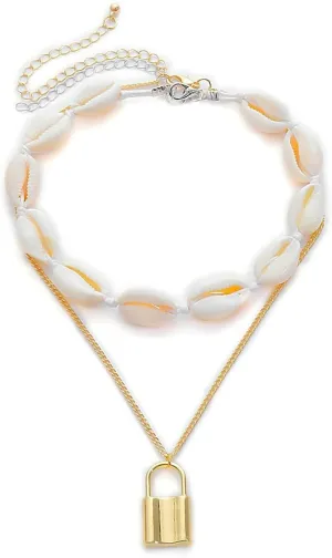 Lock Stackable Necklaces, 2 Layer Dainty Layered Necklaces Gold for Women