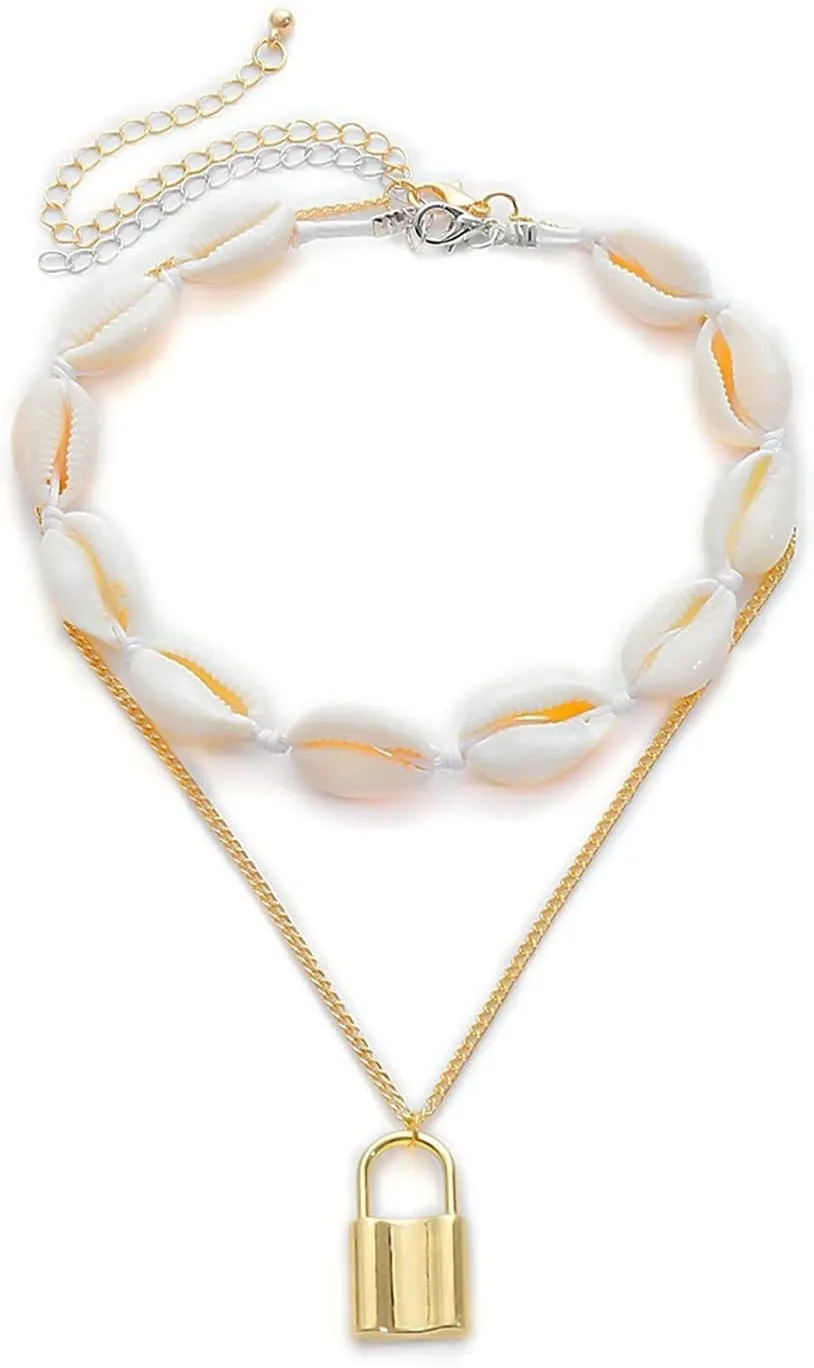 Lock Stackable Necklaces, 2 Layer Dainty Layered Necklaces Gold for Women