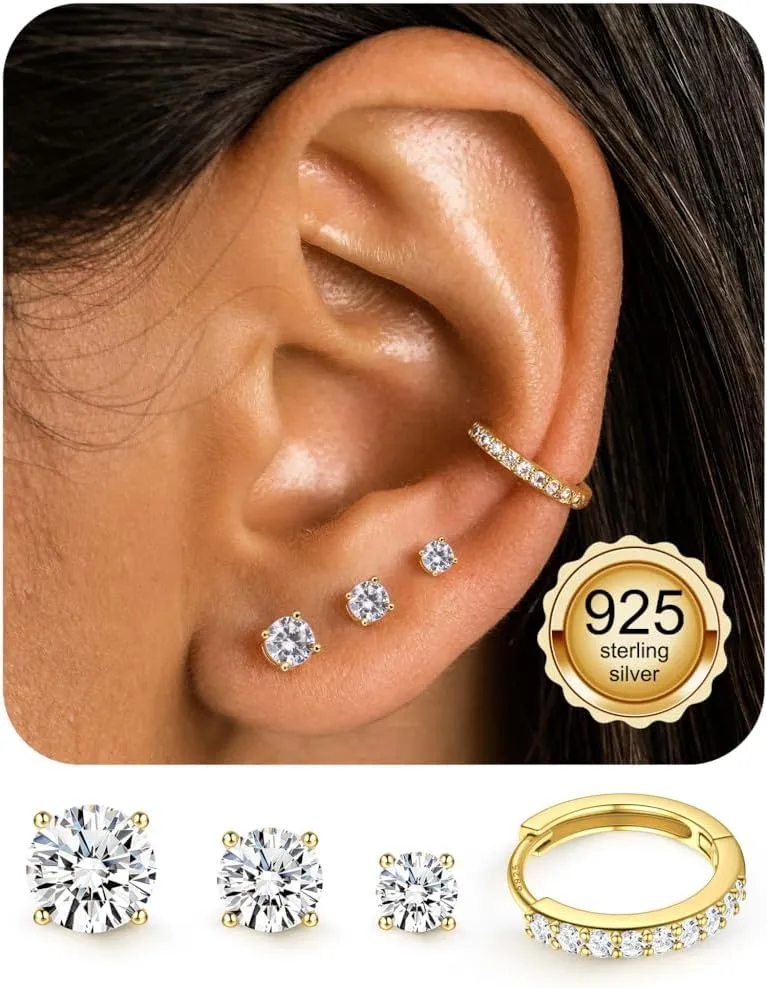 LOLIAS Stud Earrings for Women Hypoallergenic 925 Sterling Silver Earrings Studs Hoops Set Dainty Small Cartilage Earring Stacks