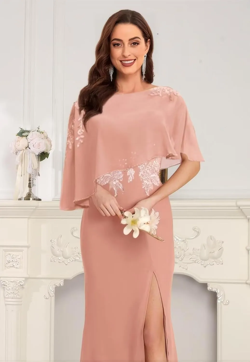 Long Chiffon Mother of The Bride Dresses for Women Lace Appliques Mother of The Groom Dress