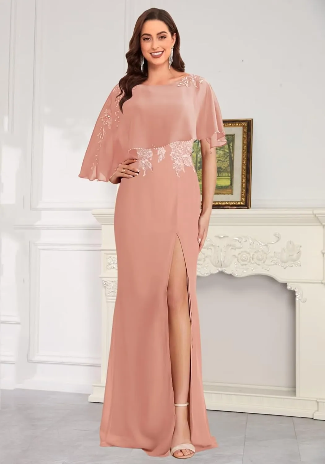Long Chiffon Mother of The Bride Dresses for Women Lace Appliques Mother of The Groom Dress
