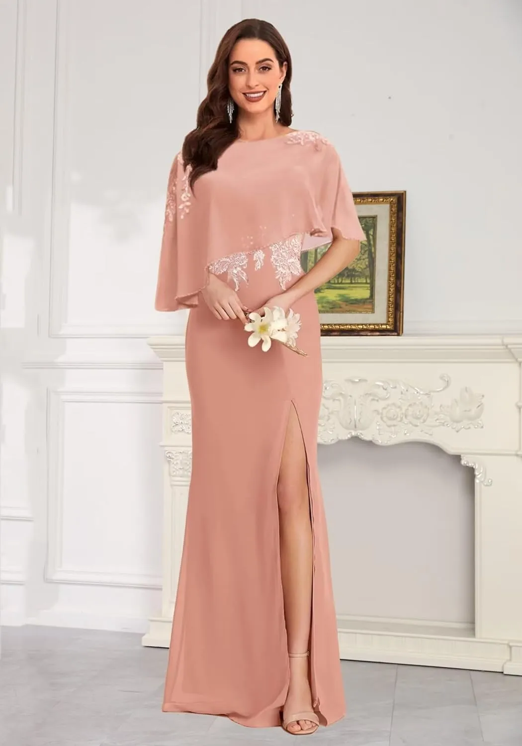 Long Chiffon Mother of The Bride Dresses for Women Lace Appliques Mother of The Groom Dress
