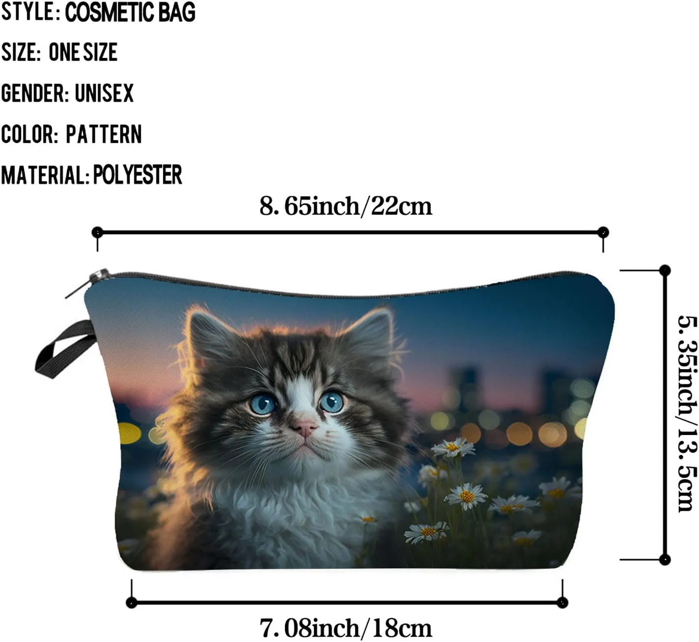 Lovely Cat Makeup Bag Cute Small Makeup Organizer Bag Travel Toiletry Zipper Pouch Birthday Christmas Gift for Cat Lovers Kitten Cosmetic Bag for Women Friends Sisters