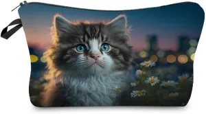 Lovely Cat Makeup Bag Cute Small Makeup Organizer Bag Travel Toiletry Zipper Pouch Birthday Christmas Gift for Cat Lovers Kitten Cosmetic Bag for Women Friends Sisters
