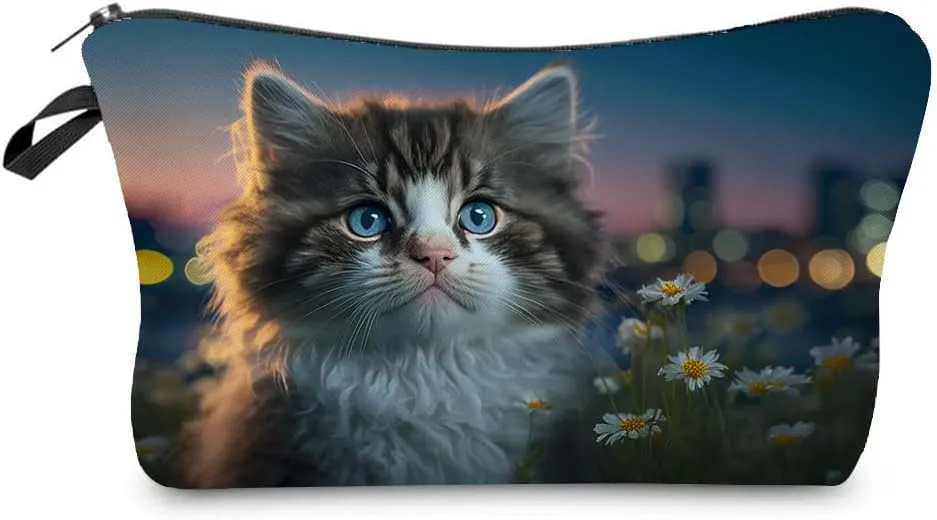 Lovely Cat Makeup Bag Cute Small Makeup Organizer Bag Travel Toiletry Zipper Pouch Birthday Christmas Gift for Cat Lovers Kitten Cosmetic Bag for Women Friends Sisters