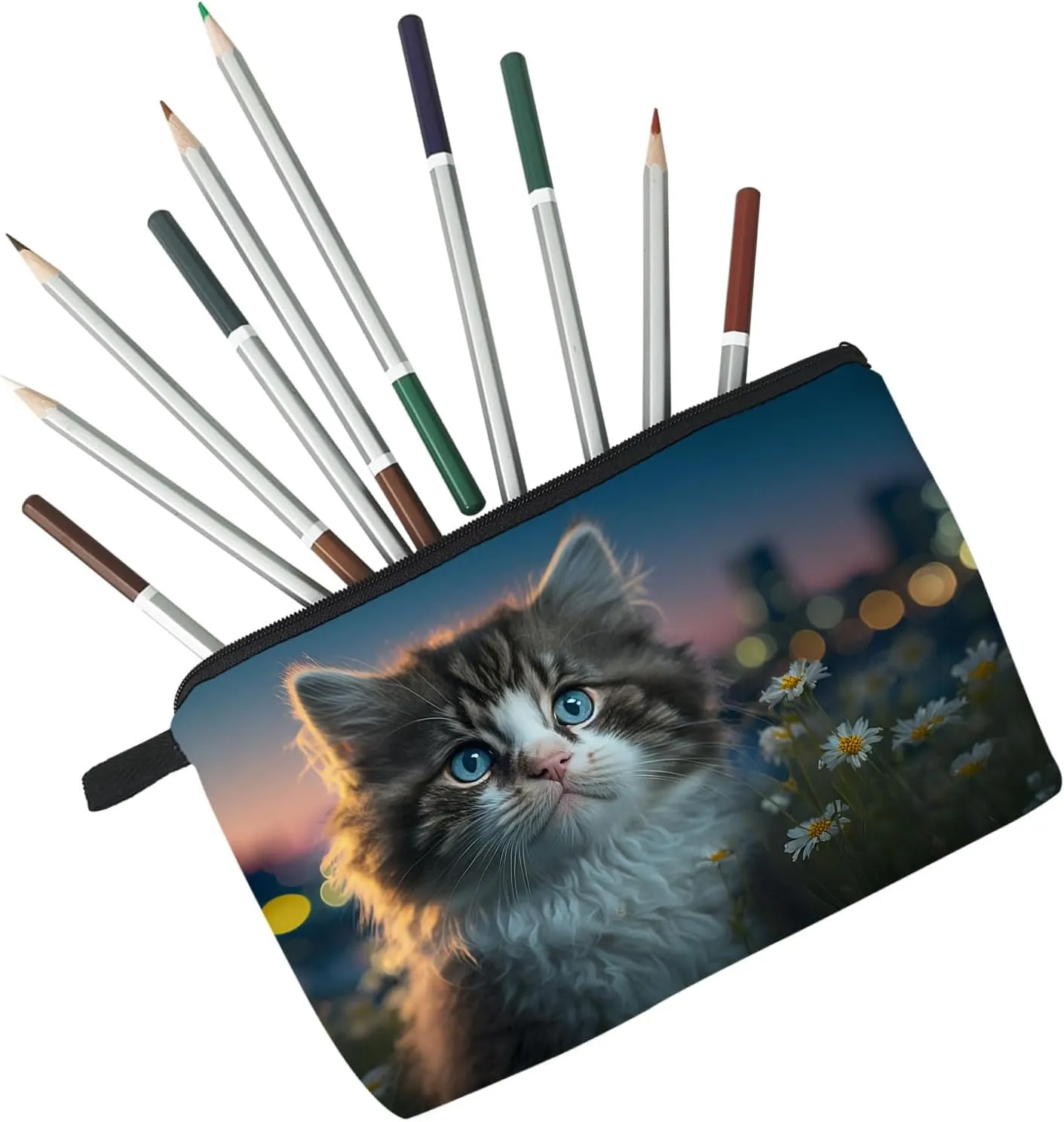 Lovely Cat Makeup Bag Cute Small Makeup Organizer Bag Travel Toiletry Zipper Pouch Birthday Christmas Gift for Cat Lovers Kitten Cosmetic Bag for Women Friends Sisters
