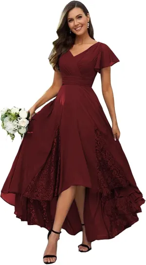 Loyeloy V Neck Lace Mother of The Bride Dresses 2024 Flutter Sleeves Chiffon High Low Formal Evening Gowns YJ176