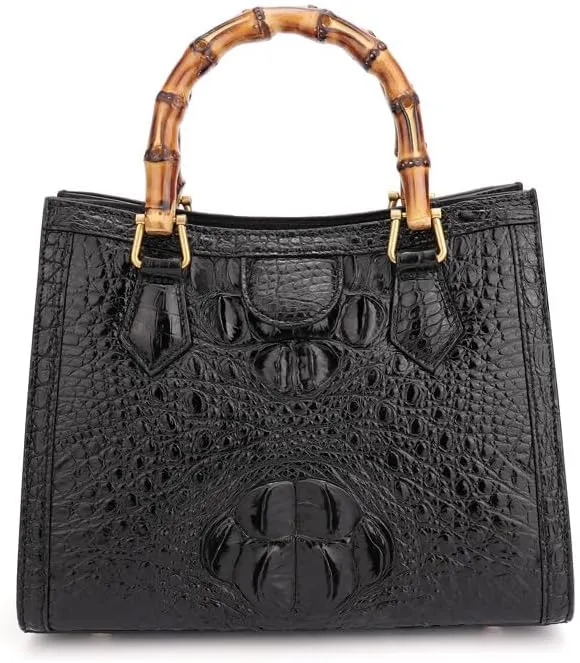 Luxury Tote Crocodile Bag Python Crocodile Leather Bag with Bamboo Top-Handle Satchel Handbags Compact, Stylish & Versatile
