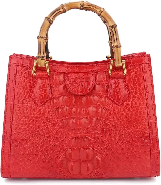 Luxury Tote Crocodile Bag Python Crocodile Leather Bag with Bamboo Top-Handle Satchel Handbags Compact, Stylish & Versatile