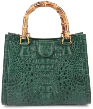 Luxury Tote Crocodile Bag Python Crocodile Leather Bag with Bamboo Top-Handle Satchel Handbags Compact, Stylish & Versatile