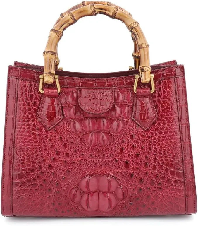 Luxury Tote Crocodile Bag Python Crocodile Leather Bag with Bamboo Top-Handle Satchel Handbags Compact, Stylish & Versatile