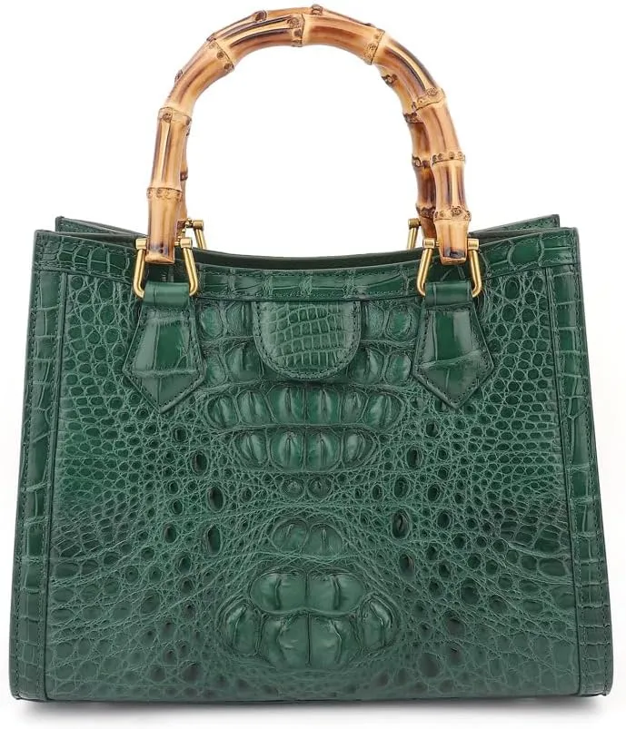 Luxury Tote Crocodile Bag Python Crocodile Leather Bag with Bamboo Top-Handle Satchel Handbags Compact, Stylish & Versatile