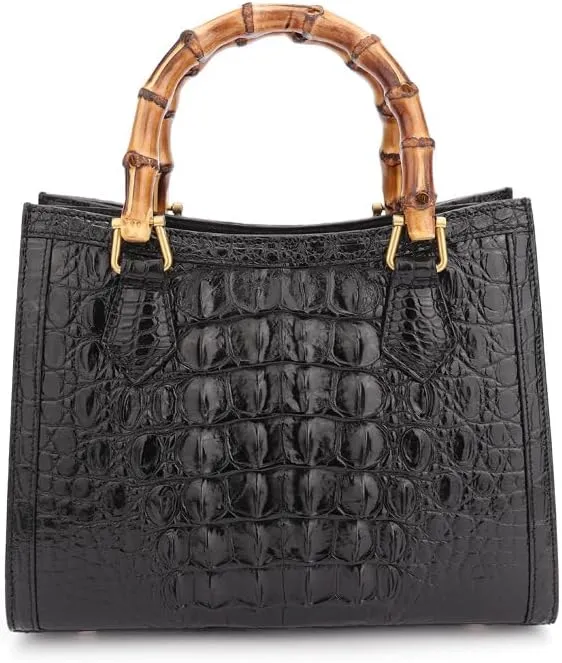 Luxury Tote Crocodile Bag Python Crocodile Leather Bag with Bamboo Top-Handle Satchel Handbags Compact, Stylish & Versatile