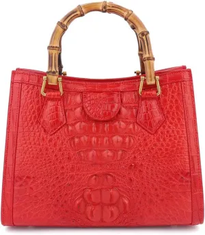Luxury Tote Crocodile Bag Python Crocodile Leather Bag with Bamboo Top-Handle Satchel Handbags Compact, Stylish & Versatile