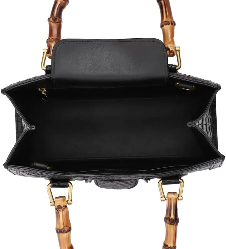Luxury Tote Crocodile Bag Python Crocodile Leather Bag with Bamboo Top-Handle Satchel Handbags Compact, Stylish & Versatile