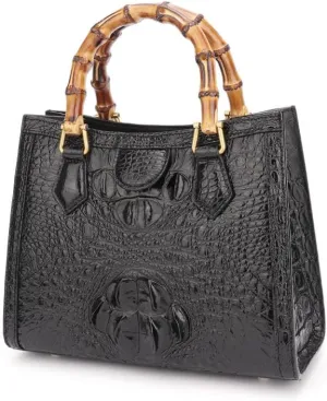 Luxury Tote Crocodile Bag Python Crocodile Leather Bag with Bamboo Top-Handle Satchel Handbags Compact, Stylish & Versatile