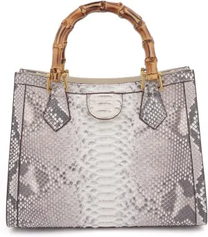 Luxury Tote Snakeskin Bag Python Snakeskin Leather Bag with Bamboo Top-Handle Satchel Handbags Compact, Stylish & Versatile
