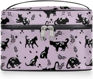 Makeup Travel Bag Organizer Toiletry Bag for Women Portable Cosmetic Storage Case with Handle, Large Capacity Lightweight Toiletries Brush Zipper Bag - Cat Magic
