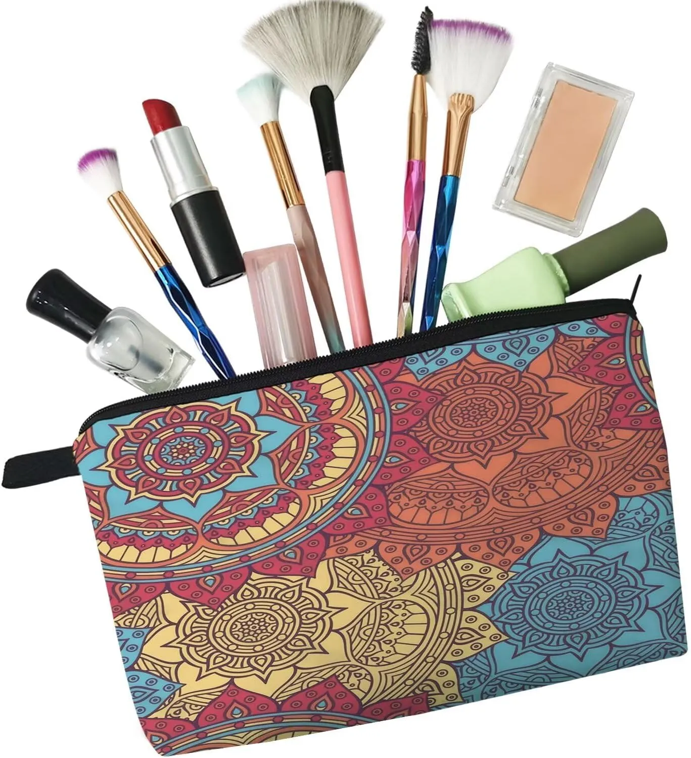Mandala Cosmetic Bag Cute Small Organizer Zipper Pouch Colorful Floral Mandala Pattern Makeup Bag Birthday Present for Women Friends Sisters