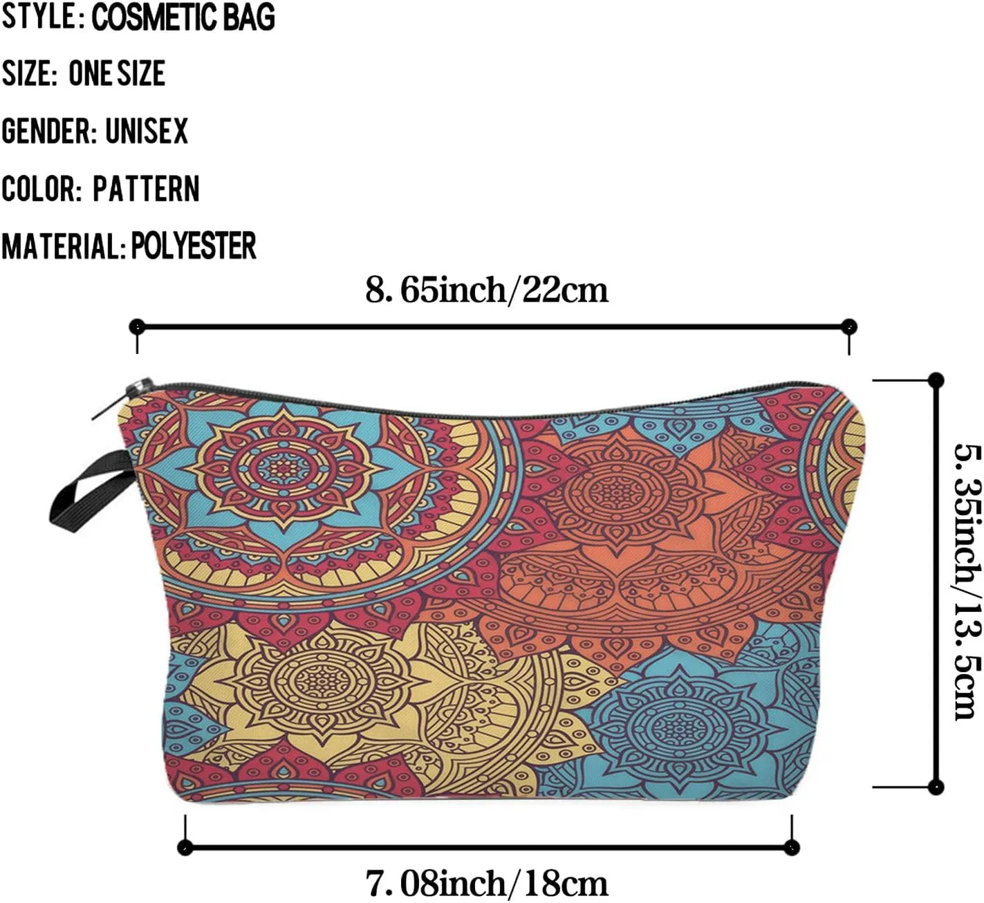 Mandala Cosmetic Bag Cute Small Organizer Zipper Pouch Colorful Floral Mandala Pattern Makeup Bag Birthday Present for Women Friends Sisters