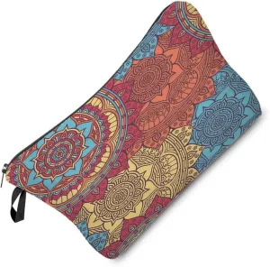 Mandala Cosmetic Bag Cute Small Organizer Zipper Pouch Colorful Floral Mandala Pattern Makeup Bag Birthday Present for Women Friends Sisters