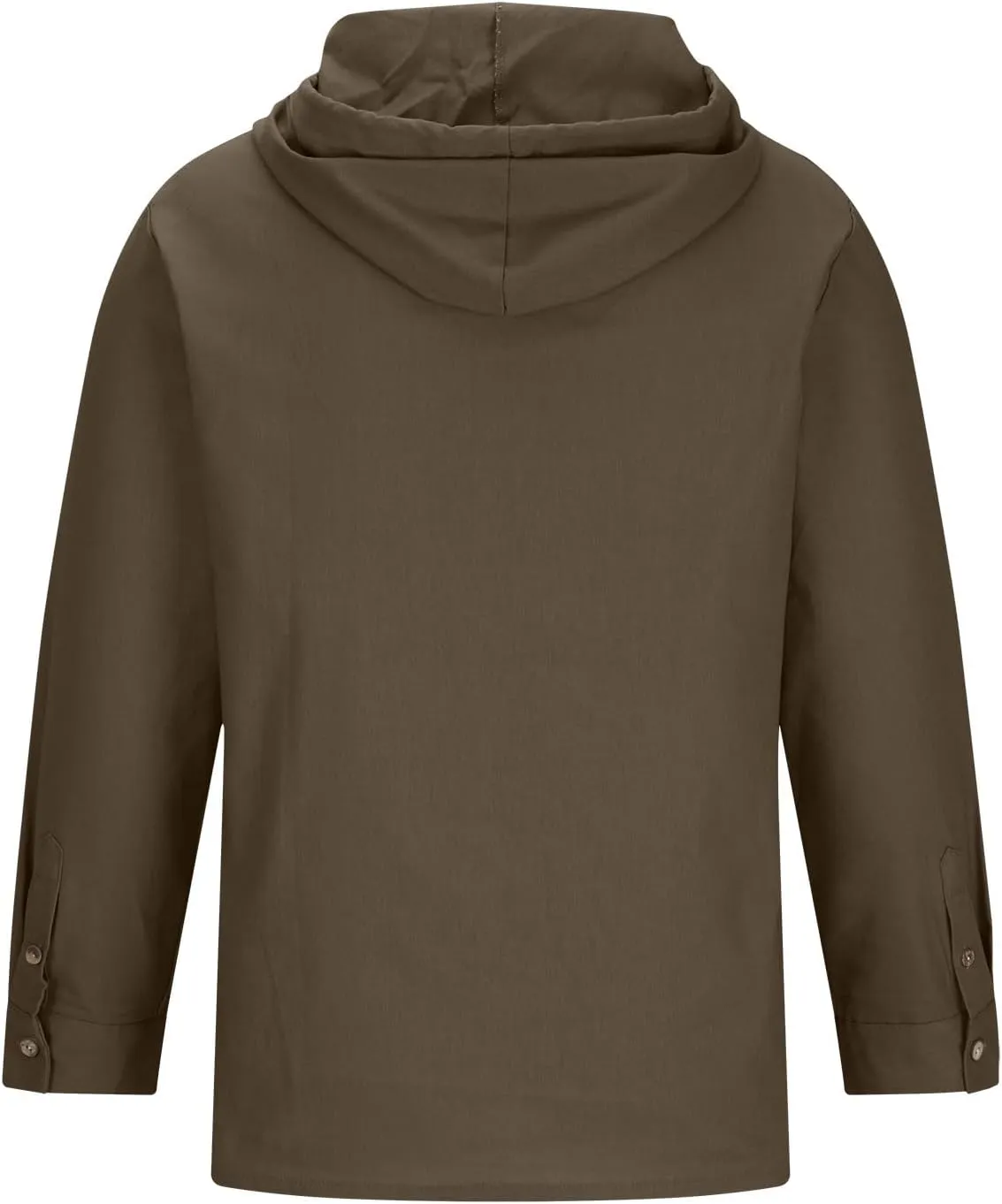 Men Cotton Linen Hoodie Long Sleeve Jumper Drawstring Hooded Sweatshirt Button Up V-Neck Linen Top Solid Color Pullover