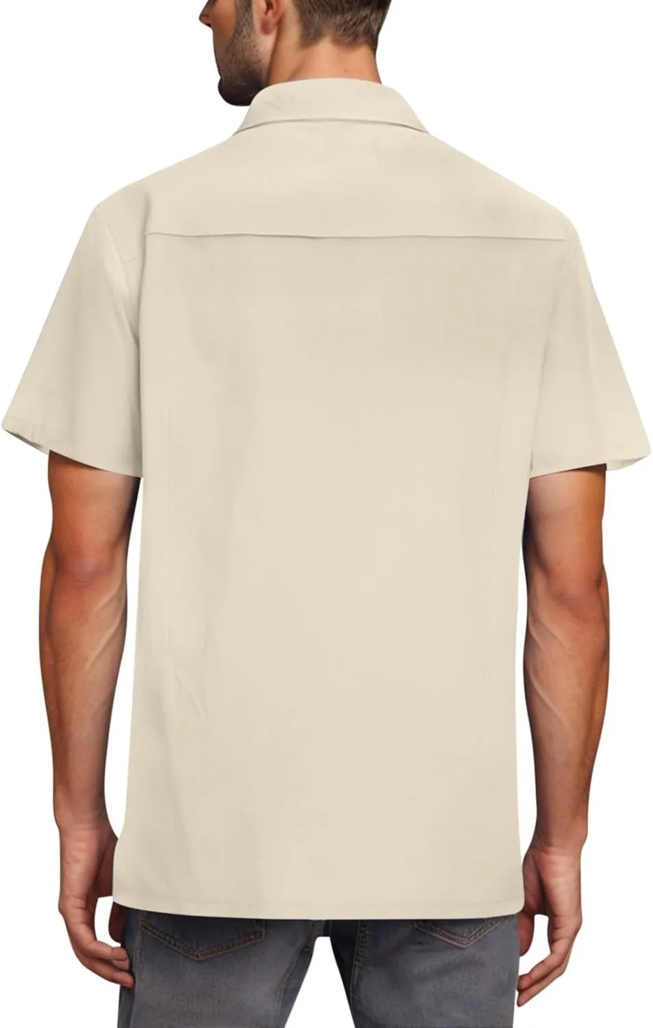Men Cuban Guayabera Shirt Short Sleeve Button Down Textured Shirts Casual Summer Beach Mexican Linen Tops
