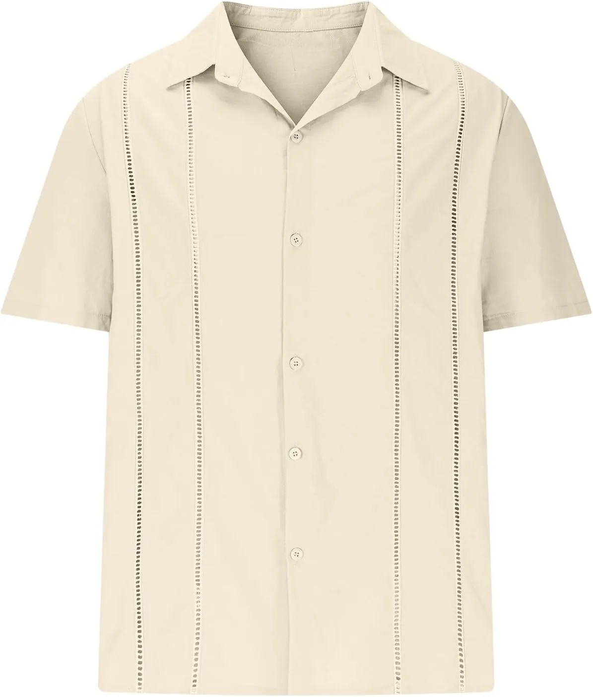 Men Cuban Guayabera Shirt Short Sleeve Button Down Textured Shirts Casual Summer Beach Mexican Linen Tops