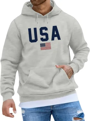 Men Hoodies Trendy Causal Loose Printed Drawstring Sweatshirt