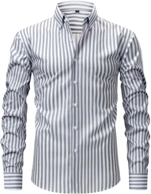 Men Summer Striped Color Block Shirts Dressy Casual Lapel Collar Button Down Shirt Work Top for Beach Wedding Vacation