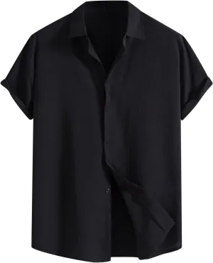 Mens Casual Linen Cotton Button Down Short Sleeve Shirts Cuban Camp Guayabera Beach Tops Lightweight Summer Shirt