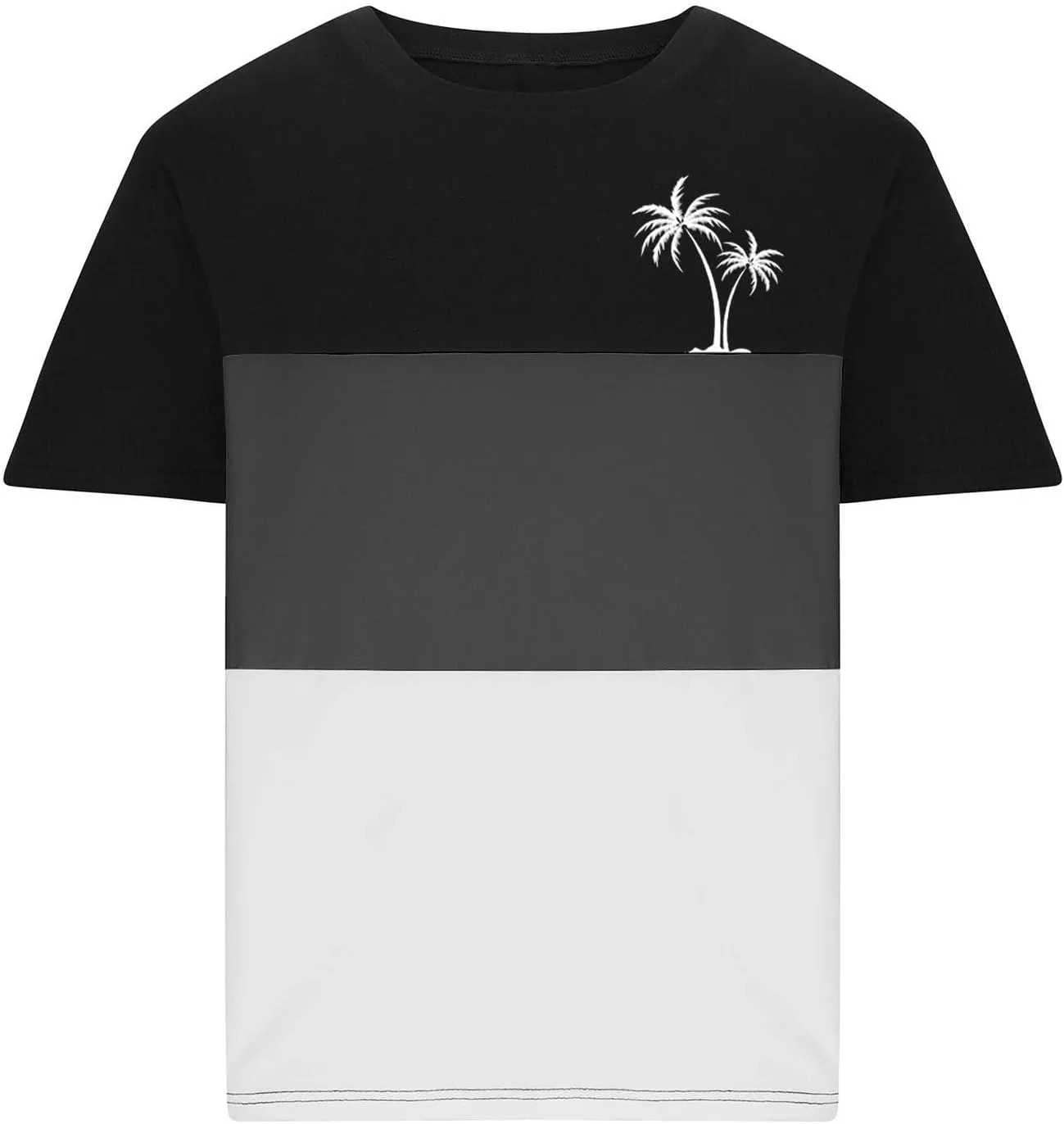Men's Color Striped Tees Pattern Basic Simple Shirts Palm Tree Classic Printed Beach Shirts Top Short Sleeve Tees