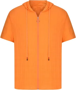 Mens Comfortable Zip Up Hoodie Short Sleeve Lightweight Cotton Zipper Casual Fashion Slim-fit Drawstring Pullover Top Shirts