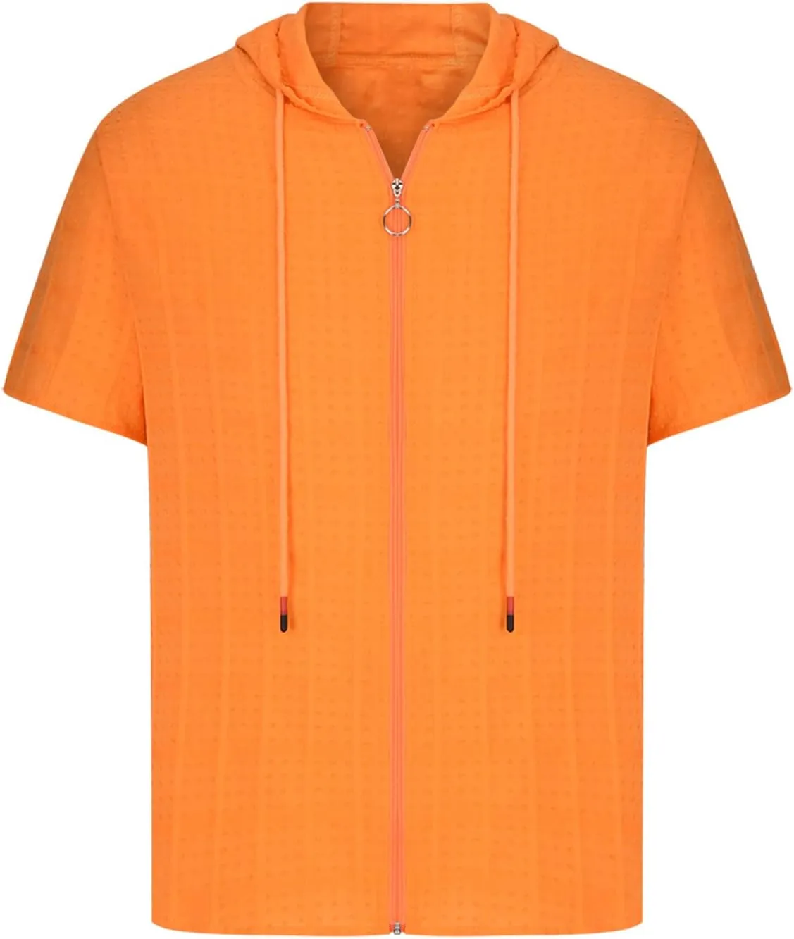 Mens Comfortable Zip Up Hoodie Short Sleeve Lightweight Cotton Zipper Casual Fashion Slim-fit Drawstring Pullover Top Shirts