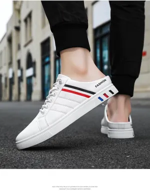 Men's Flat Mule Sneakers, Slip on Backless Casual Lazy Shoes, Half Closed Toe Breathable Walking Daily Footwear