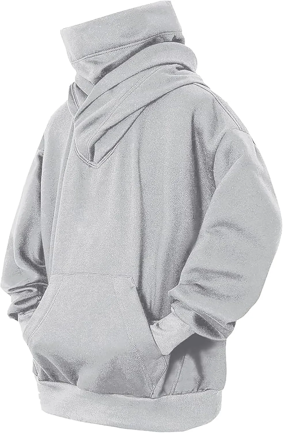 Men's Fleece Hoodies Cowl Neck Casual Pullover Sweatshirts Loose Fit Tops with Embroidery for Fall Winter Wear