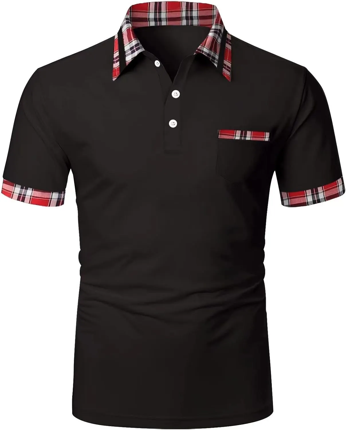 Men's Golf Polo Shirts Fashion Checked Collared Dressy Smart T-Shirts Quick Dry Performance Pique Jersey Shirt Top