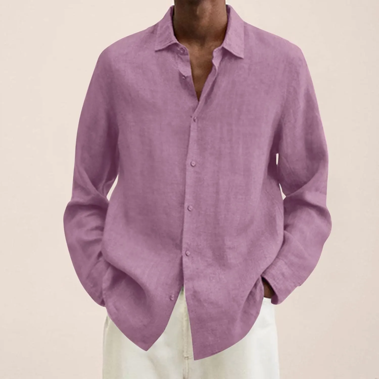 Men's Hawaiian Shirts Cotton Linen Button Up Long Sleeve Lapel Top Summer Casual Loose Tropical Holiday Beach Shirt